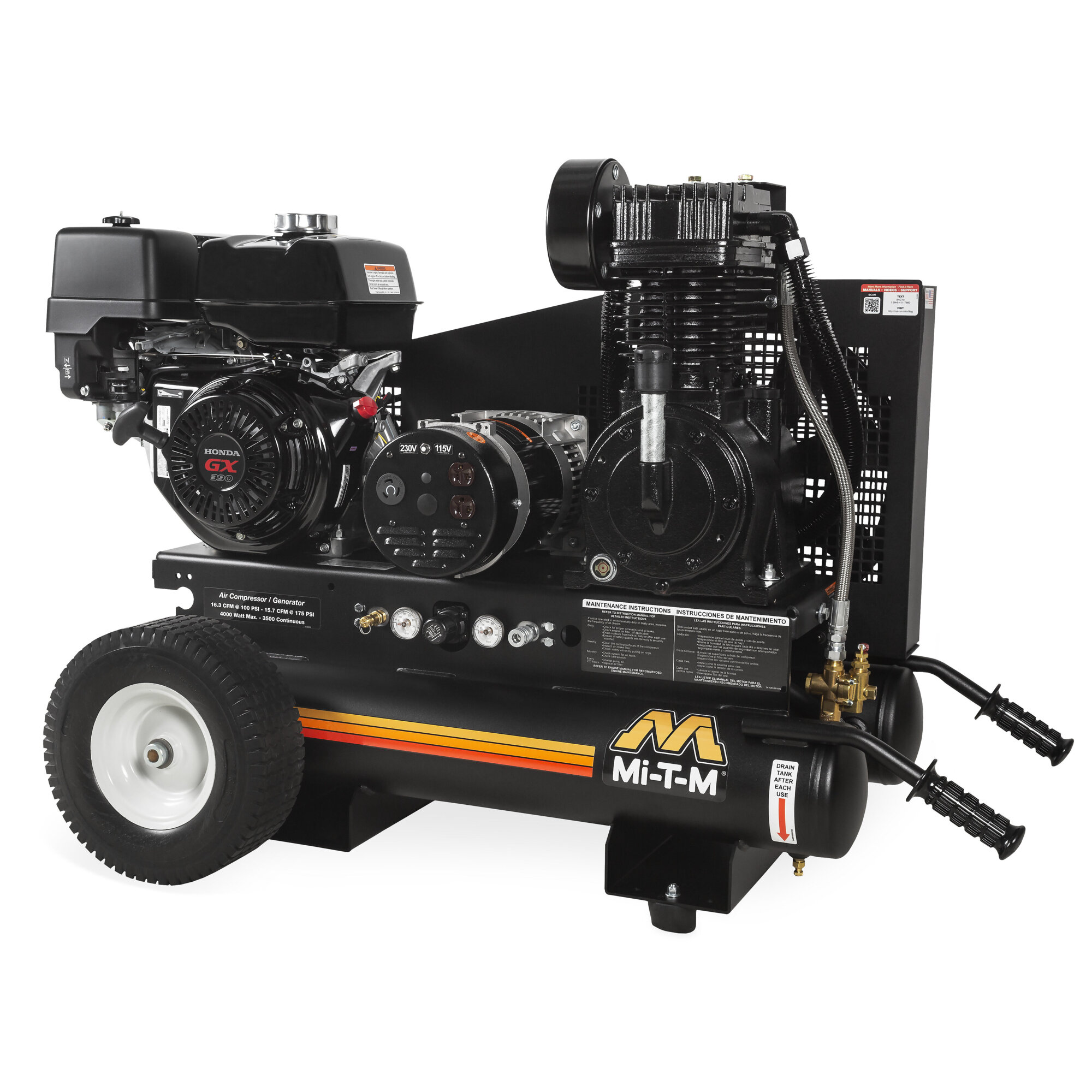 Mi-T-M Portable Compressor Generator — 8 Gal., Gasoline, Single Stage, Model# AG2-PH13-08M1